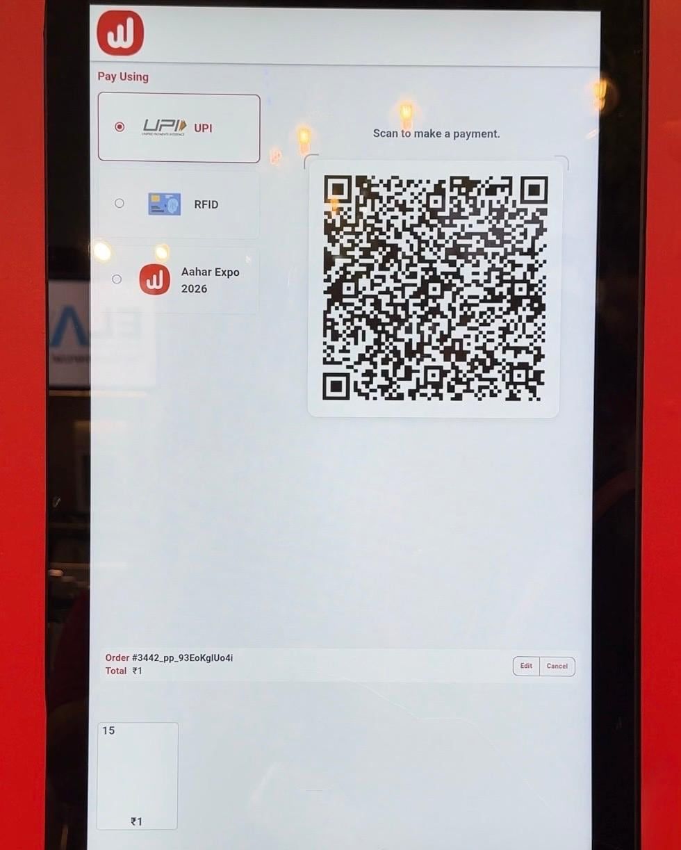 Payment screen on a Wendor touchscreen machine